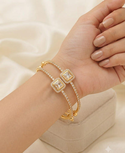 Delicate Design Gold Plated Micro Zircon Bangles Pair for Women