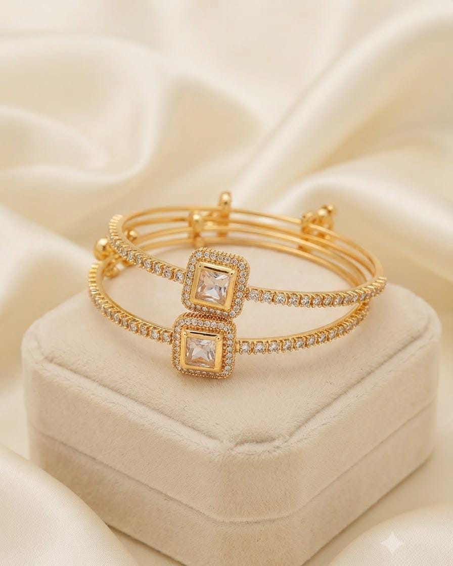 Delicate Design Gold Plated Micro Zircon Bangles Pair for Women
