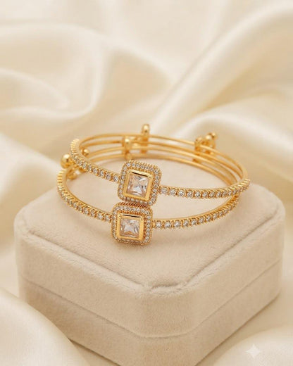 Delicate Design Gold Plated Micro Zircon Bangles Pair for Women