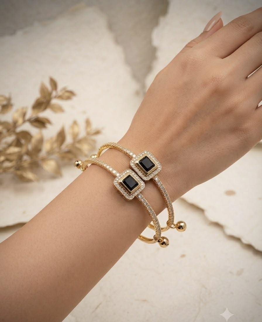 Delicate Design Gold Plated Micro Zircon Bangles Pair for Women
