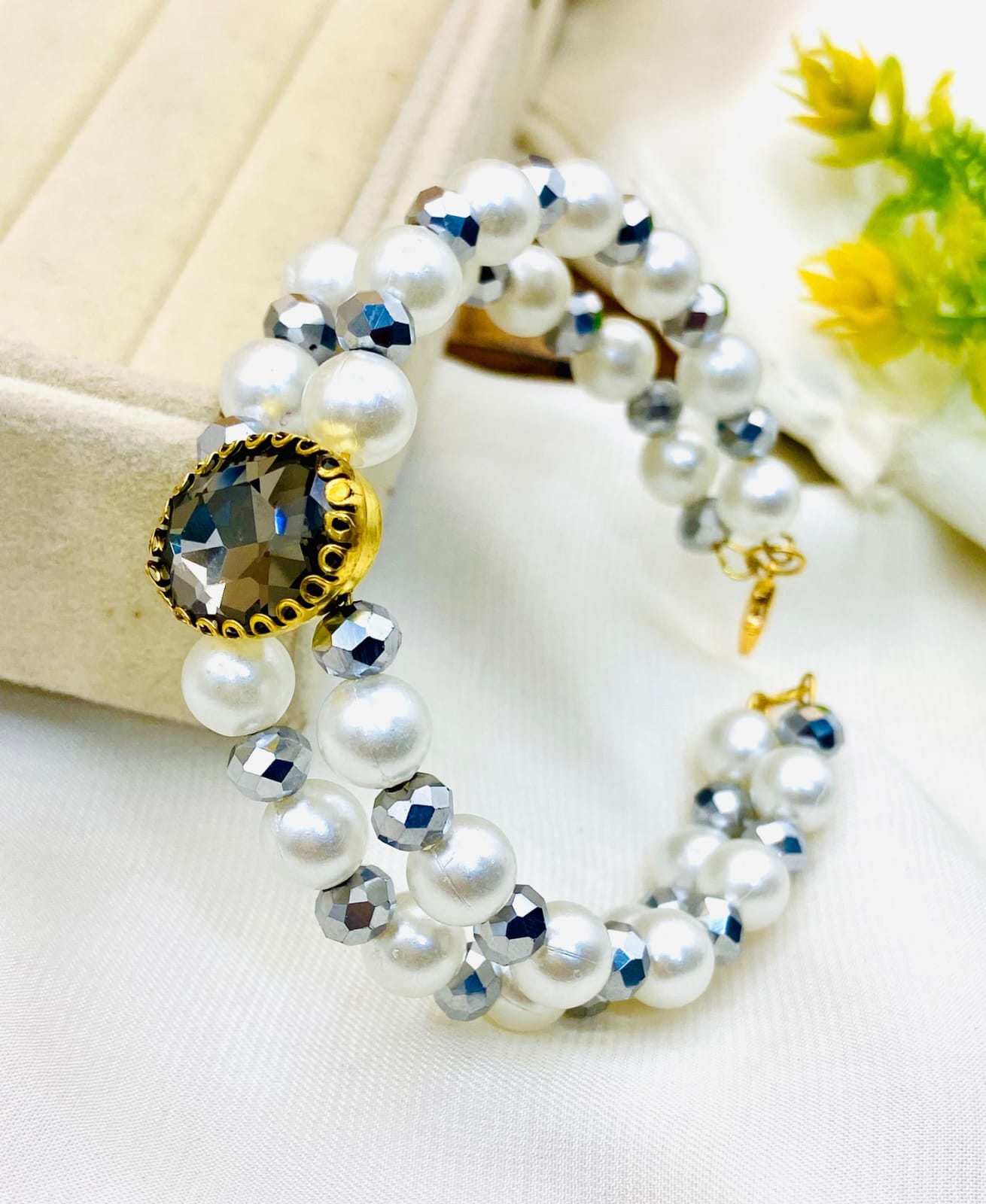 Double Layer Pearl Stone Adjustable Bracelet for Women