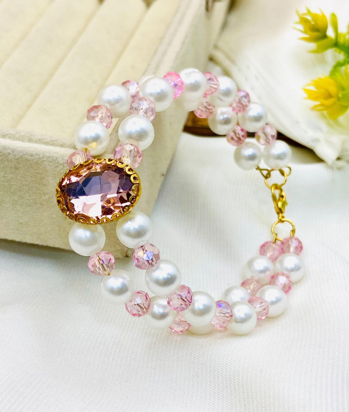 Double Layer Pearl Stone Adjustable Bracelet for Women
