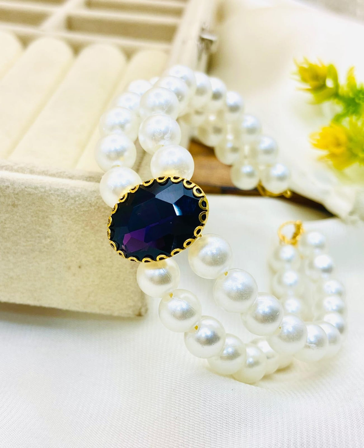 Double Layer Pearl Stone Adjustable Bracelet for Women