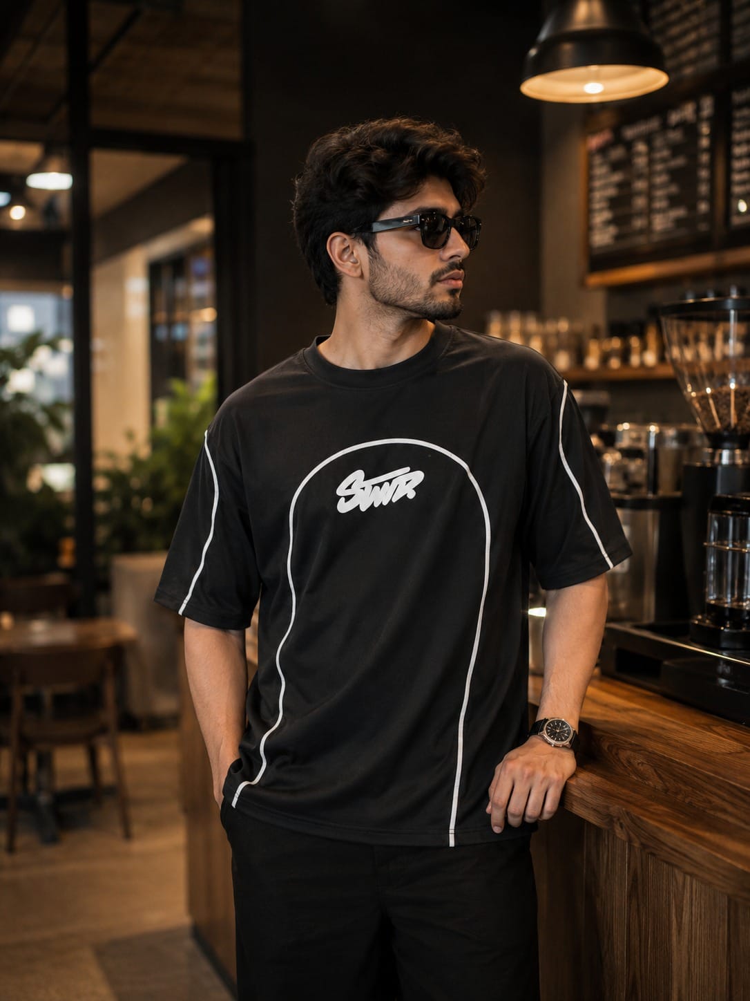 STWD Men's Oversized Contrast Piping T-Shirt
