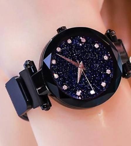 Luxury Galaxy Crystal Women's Watch – Elegant Black Diamond Dial Watch