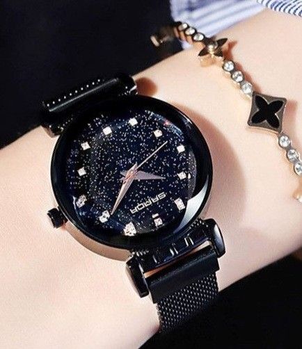 Luxury Galaxy Crystal Women's Watch – Elegant Black Diamond Dial Watch